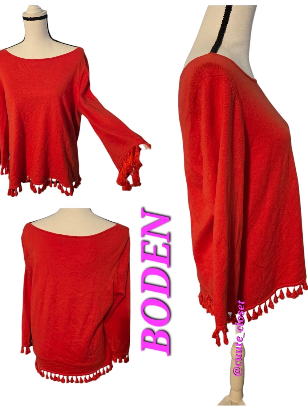 Boden Orange Tassel-Hem Women's Sweater Pull Over